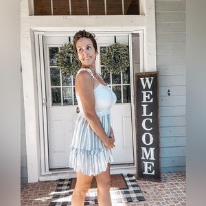 White with blue stripes dress
